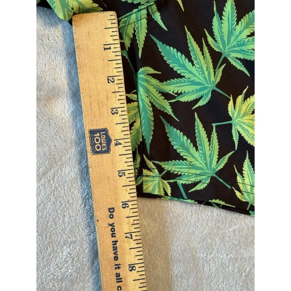 Buddies Marijuana Pot Cannabis Leaf Swim Shorts Trunks Board Green 420 Weed EUC